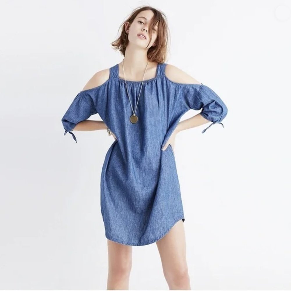 Madewell Chambray cold shoulder dress